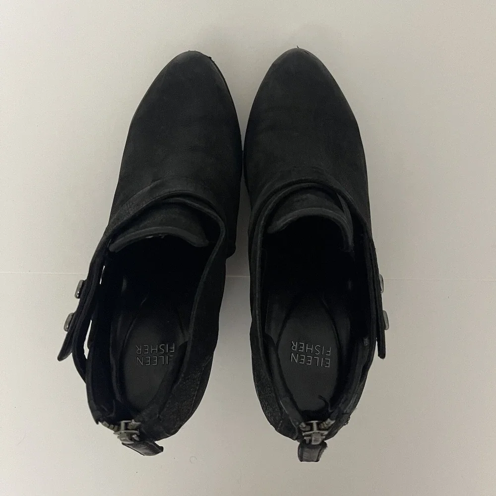 Eileen Fisher Nubuck Black Suede Leather‎ Women's Ankle Boots Booties Sz 8.5